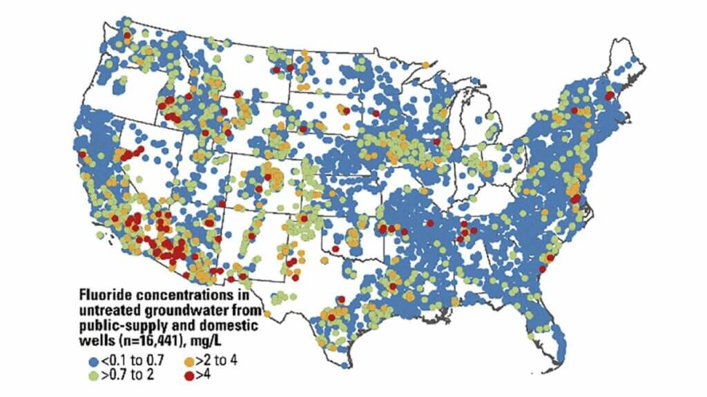 fluoride concentration from untreated groundwater from 2020 USGS study